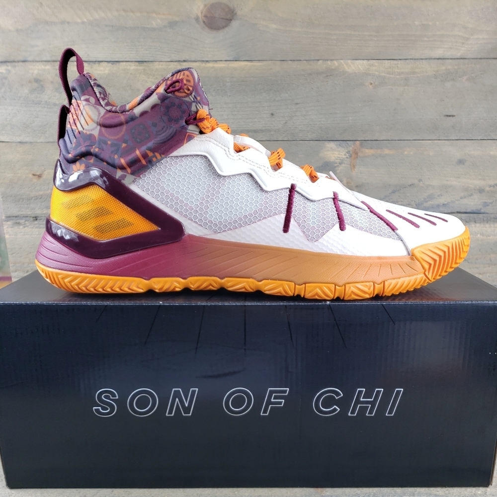 adidas Son of Chi Men's Bounce Basketball Athletic Shoes White Orange Maroon